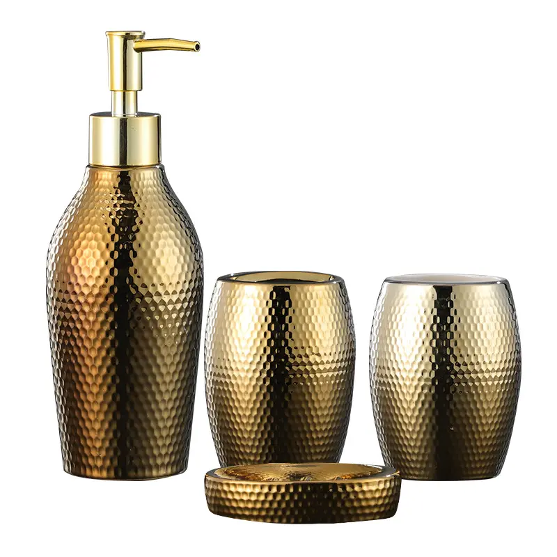 Set di accessori per il bagno in ceramica dorata Set da bagno decorativo in porcellana da 3 pezzi con Dispenser di sapone per lozioni per la decorazione domestica