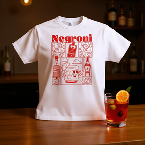 Negroni T-Shirt White Red <b>Print</b> <b>Cocktail</b> Design Unisex Adult Size - Product Image 3
