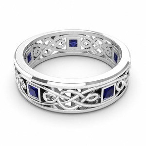 Bague ouverte à nœud celtique, pierre précieuse carrée bleue, réglable, unisexe, style bohème, bijoux de mode - Product Image 1