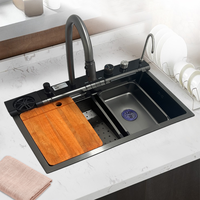 Évier de cuisine en acier inoxydable SUS 304 avec cascade, grand évier intelligent multifonction numérique nano pour cuisine