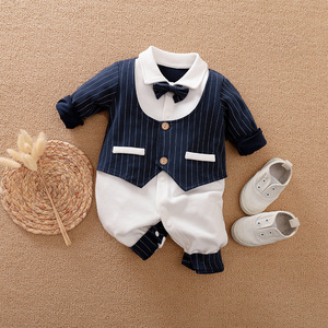 Combinaison à manches longues pour bébé nouveau-né, style gentleman à carreaux britanniques, vêtements de fête pour enfants, personnalisation d'usine - Product Image 4