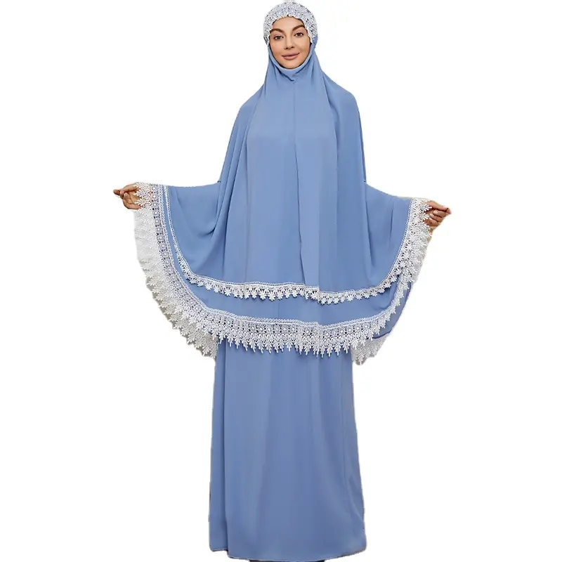 New Design Hot Sale Plain Chiffon With Lace Ladies Dresses Abaya Malaysia Prayer Traditional Muslim Clothing