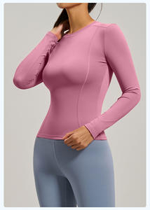 Hauts de sport pour femmes à manches longues, coupe ajustée, séchage rapide, en Spandex/Nylon, respirants, légers, pour fitness et yoga, avec taille ajustée, col ras du cou - Product Image 2