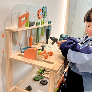 Soporte de herramienta de reparación realista de madera para niños, juego de juguete de apriete de tornillo multifuncional para juegos de simulación y fines educativos - Product Image 4