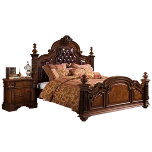 Lit en cuir de style classique américain Chambre à coucher Lit de mariage Luxueux européen Rétro en bois massif sculpté Lit double B501