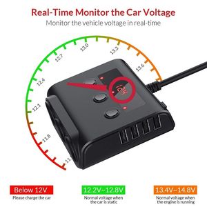 100W 4 USB Hub đa ổ cắm ba Splitter xe Thuốc lá nhẹ hơn cắm 2.4A USB Car Charger <span class=keywords><strong>Adapter</strong></span> với công tắc điện hiển thị - Product Image 4