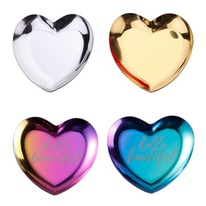 Trái tim hình dạng trái cây tấm nhỏ các mặt hàng trang sức hiển thị đầy màu sắc kim loại thép không gỉ lưu trữ gương khay món ăn tráng miệng trang trí nội thất - Product Image 6