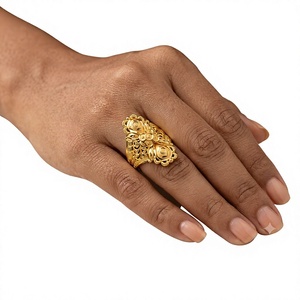 22K Solid Gold Women's Modern <b>Indian</b> Wedding Engagement <b>Ring</b> Luxury Statement Bridal Floral Filigree Daily Wear Finger <b>Ring</b> - Product Image 2