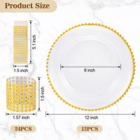 Assiettes de présentation en plastique avec bord doré, assiette de présentation de luxe transparente pour mariage 13 pouces, décoration de table élégante