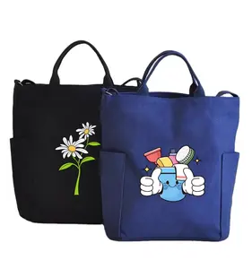 Promozione a buon mercato sublimazione cotone borsa di tela personalizzata riciclata Tote Messenger borse della spesa con cerniera