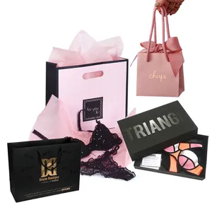 Bolsas de regalo de papel duraderas para niñas y mujeres, ropa interior de boutique pequeña con impresión de logotipo personalizado, embalaje de lencería