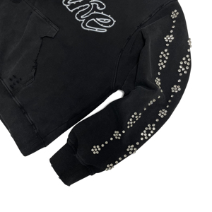 Sudadera con Capucha para Hombre, Estilo Vintage, Negra Lavada, con Estampado de Letras, Manga Larga, con Pedrería Vertical, de Alta Calidad, Talla Grande - Product Image 6
