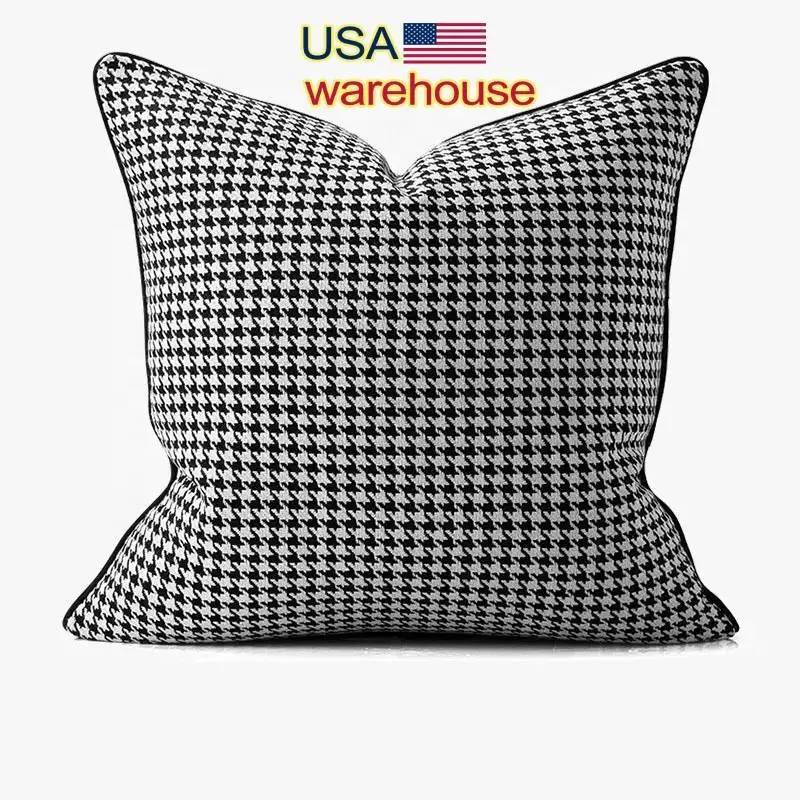 Double Sided Houndstooth Cushion cover Geometric Pattern Square Pillow Cover Sofa Seat Plain Cushion Cover Set Decor