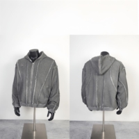THUG CLUB Sweat à capuche épais délavé à l'acide et vieilli, style Techwear, coupe courte, effet soleil délavé, entièrement zippé, pour homme