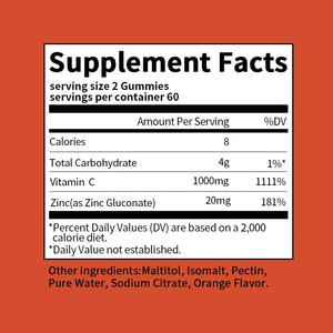 ETRUN OEM <span class=keywords><strong>C</strong></span> vitamini + çinko Gummies 1020mg bağışıklık fonksiyonu güçlü kemikler çocuklar ve yetişkinler için cilt sağlık takviyeleri teşvik - Product Image 5