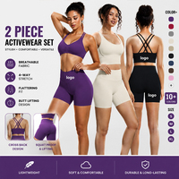 Set Yoga 2 Potong Wanita YZ Motif Kotak-kotak Bernapas dengan Tali Model Y, Bra Olahraga Pinggang Tinggi & Celana Pendek Bahan Spandex/Nylon Ukuran XL
