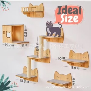 Moderno y minimalista rascador de madera para gatos, poste rascador de madera para montar en la pared, cama de madera maciza para gatos. - Product Image 4