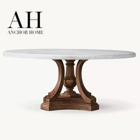 Table à manger vintage marbrée de style français-américain, base en bois massif courbée, écologique et durable, pour 6 personnes, maison, hôtel