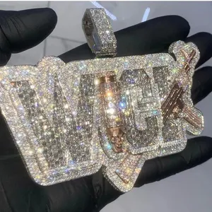 Custom Hip Hop Pendant Sterling Silver VVS Moissanite Diamond 18k Gold Plated Pendant For Necklace Jewelry
