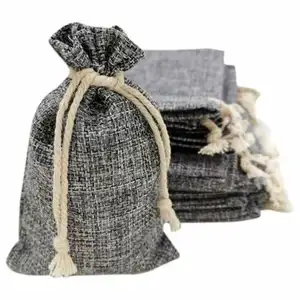 Small Gray Burlap Bags With Drawstring 4x6 Inch Rustic Gift Bag Rope Small Gift Linen Pouches Jewelry