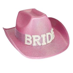 Chapeau de cowboy/cowgirl <span class=keywords><strong>rose</strong></span> pâle pour la mariée de luxe avec strass pour enterrement de vie de jeune fille - Product Image 3
