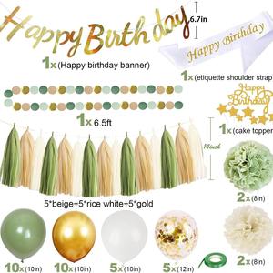 Decoraciones de cumpleaños salvajes Kit de arco de Globo Verde Salvia con pancarta de feliz cumpleaños para suministros de fiesta verde salvia No hay comentarios todavía - Product Image 1