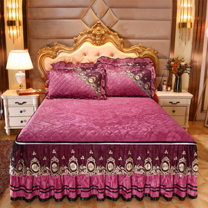 Sunny Textile all'ingrosso autunno inverno trapuntato gonna da letto in velluto di cristallo copriletto antiscivolo addensato in pizzo stile principessa - Product Image 5