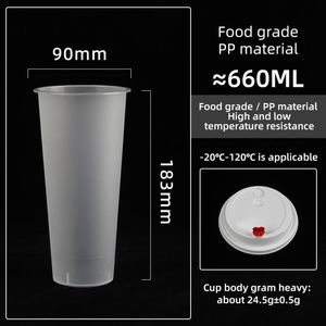 Factory Custom Logo 660ml 22oz Disposable Transparent Thick PP Plastic Foam Milk <b>Tea</b> <b>Cup</b> With Lid - Product Image 4