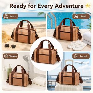 Sac de voyage cylindrique en maille résistant au sable, sac de plage portable à séchage rapide pour l'été, sac à bandoulière, mini sac de voyage, sac de plage avec sangle détachable - Product Image 2