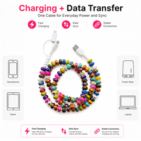 Câble de charge perlé 3-en-1 FASHLINK – Cordon de chargeur multiple coloré USB Type C avec connecteurs multiples pour téléphone