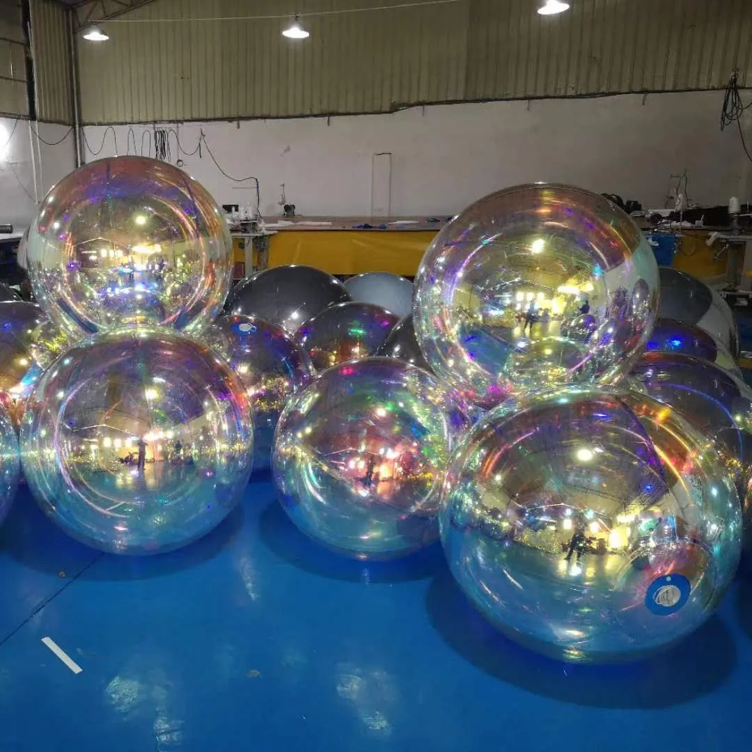 Iridescent poly sphere mirror balls giant balloon inflatable silver colorful ball big inflatable mirror globe