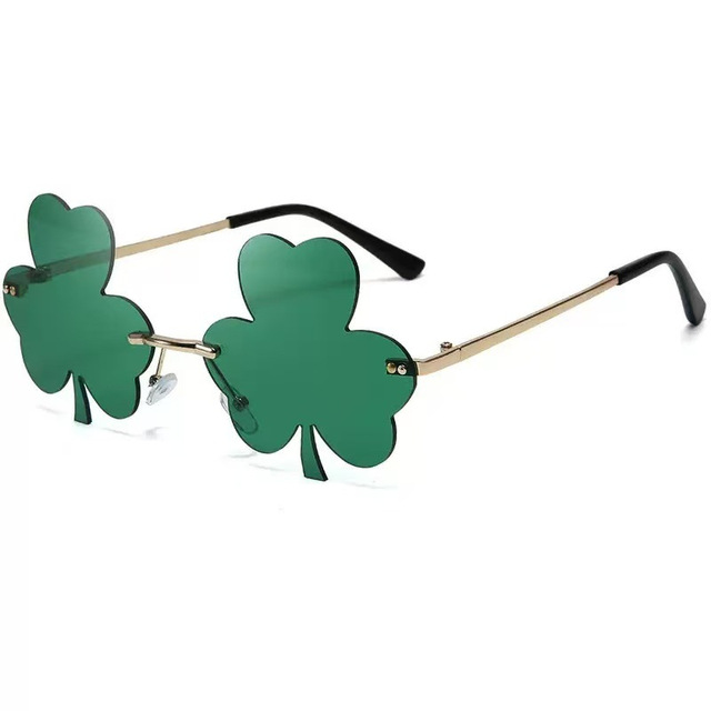 2026 Hot Sales Ireland Fashionable Metal Irregular Funny Clover Shape Glasses Sunglasses Party Glasses