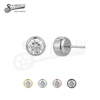 SUPERSTAR ASTM F136 Titane sans filetage à enfiler avec serti clos et zircone cubique ronde pour piercing hélix, tragus, oreille, lèvre et corps