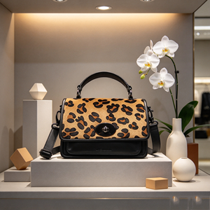 Leopard Print Haircalf Crossbody <b>Bag</b> <b>For</b> <b>Women</b> Top Handle Turn Lock Small Shoulder Handbag - Product Image 1