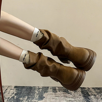Bottines à plateforme pour femmes, style décontracté, semelle épaisse, bout rond, en cuir, fermeture éclair arrière, pliables, bottes tendance, 3 couleurs