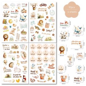 Set de Pegatinas Washi con Temática Alemana, Estilo Boho Neutral, Impresión UV con Animales, para Diario de Crecimiento del Bebé, Álbum de Recortes, Manualidades y Decoración - Product Image 1