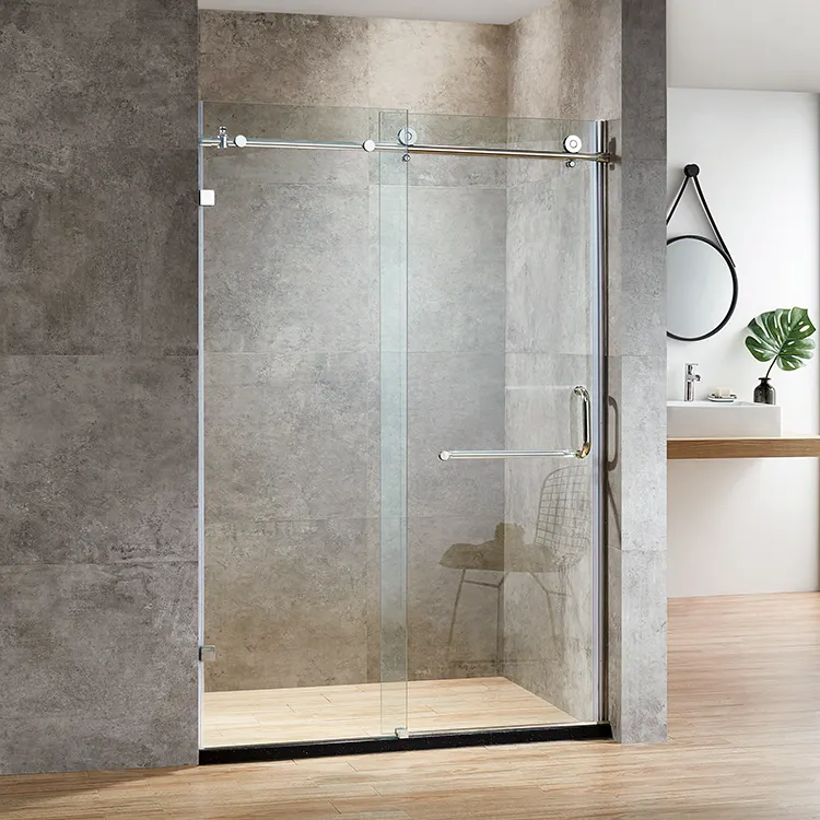Hotel-Badezimmer Edelstahlgriff rahmenloses durchsichtiges Duschbild gehärtetes Glas Schiebetür für die Dusche