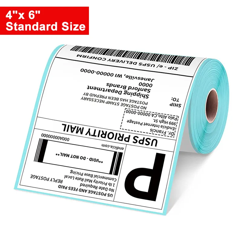 Vendita Calda 4x6 Termico Etichetta di Spedizione Imballaggio Indirizzo Etichetta Termica Forte Adesivo Bianco Etichetta Termica