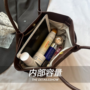 가을 빈티지 단색 PU 숄더 백 여성용 대용량 숙녀 핸드백 다목적 휴대용 여성 작업 토트 백 - Product Image 4