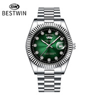 BESTWIN 198 Jam Tangan Pria Baru Mewah Berlian Klasik Jam Tangan Pria Otomatis Tanggal Hari Tahan Air Jam Tangan Baja Tahan Karat Relogio Masculino