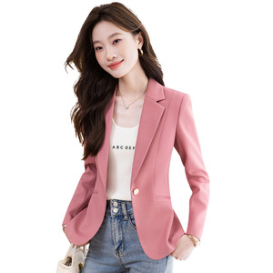 Women's Blazer Beige Solid Color Polyester Anti-Wrinkle Professional Formal Wear - Product Image 5