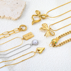 สร้อยคอจี้หัวใจสแตนเลสพร้อมโซ่กระดูกไหปลาร้าแบบกลมเครื่องประดับแฟชั่นสำหรับทุกเพศ - Product Image 1