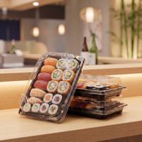 Boîte à sushi rectangulaire, contenant alimentaire en plastique jetable, assiette à sushi japonaise, contenants à sushi personnalisés à emporter