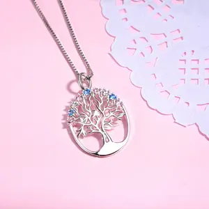 Real 925 Sterling Silver Tree Of Life Pendant Necklace Women Jewelry Fashion