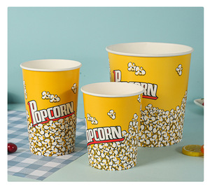 Popcorn Pattern Fast Food Packaging Single Wall <b>Disposable</b> Coated Paper <b>Cups</b> with Cmyk Print and Custom Logo Bucket - Product Image 1