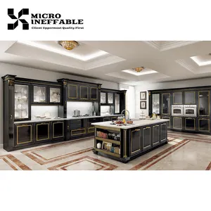 INEFFABLE luxe haute qualité Nature armoires en bois massif panneau de porte armoires de cuisine noires personnalisées pour meubles de maison