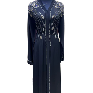 Abaya musulmane traditionnelle de Dubaï, faite à la main, de haute qualité, légère, modeste, perlée et pailletée, à manches longues, longueur cheville, en polyester - Product Image 1
