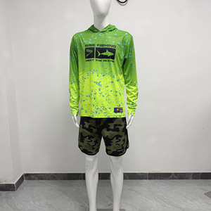 High Performance Men's Hooded <b>Top</b> Full Sleeve <b>Neon</b> Fluorescent Stretchy Anti-Odor 100% Polyester Angler Go-to Shirt - Product Image 2
