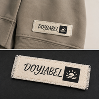 Étiquettes de vêtements en toile de coton 100% avec logo personnalisé imprimé à l'écran, design à bords effilochés faits à la main