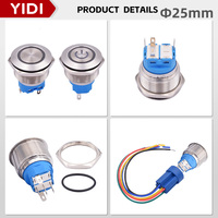 Interrupteur à bouton-poussoir momentané à verrouillage DPDT en acier inoxydable étanche IP65 25 mm 12/24/220 V 1NO1NC 2NO2NC